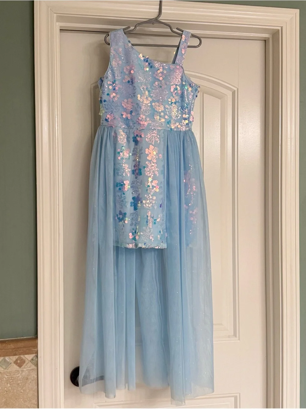 Rare Editions Light Blue Sequin Tulle High-Low Dress
